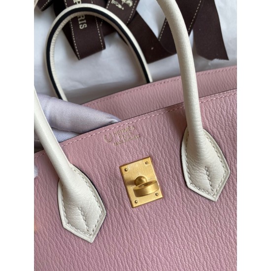 Hermes HSS Birkin 25 Bicolor Bag in Pink and Craie Chevre Mysore Leather