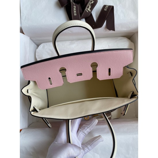 Hermes HSS Birkin 25 Bicolor Bag in Pink and Craie Chevre Mysore Leather