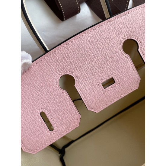 Hermes HSS Birkin 25 Bicolor Bag in Pink and Craie Chevre Mysore Leather