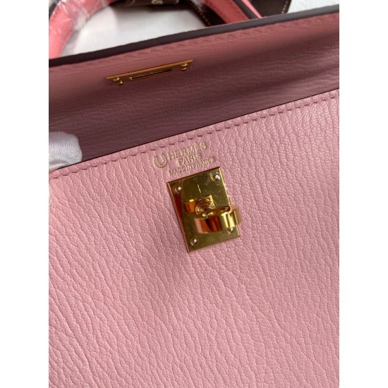 Hermes Kelly Sellier 25 Bicolor Bag in Rose Confetti and Lipstick Mysore Goatskin