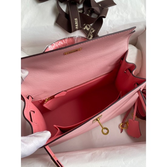 Hermes Kelly Sellier 25 Bicolor Bag in Rose Confetti and Lipstick Mysore Goatskin