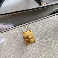 Hermes Kelly Sellier 25 Bicolor Bag in White and Black Mysore Goatskin