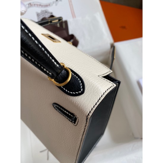 Hermes Kelly Sellier 25 Bicolor Bag in White and Black Mysore Goatskin