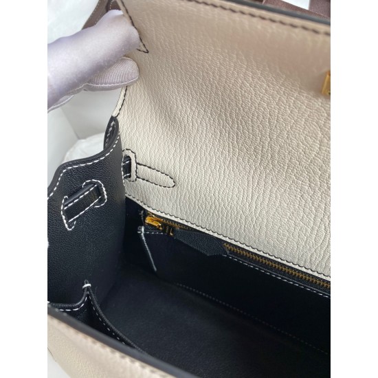 Hermes Kelly Sellier 25 Bicolor Bag in White and Black Mysore Goatskin