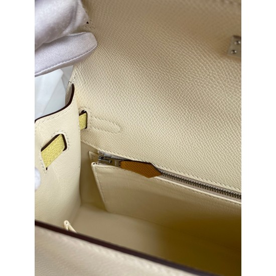 Hermes Kelly Sellier 25 Tricolor Bag in Craie/Sesame/Yellow Epsom Calfskin