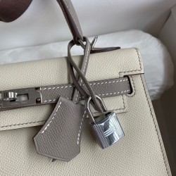 Hermes Kelly Sellier 25 Bicolor Bag in Craie and Gris Asphalt Epsom Calfskin