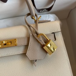 Hermes Kelly Sellier 25 Bicolor Bag in Craie and Trench Epsom Calfskin