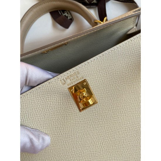 Hermes Kelly Sellier 25 Bicolor Bag in Craie and Trench Epsom Calfskin