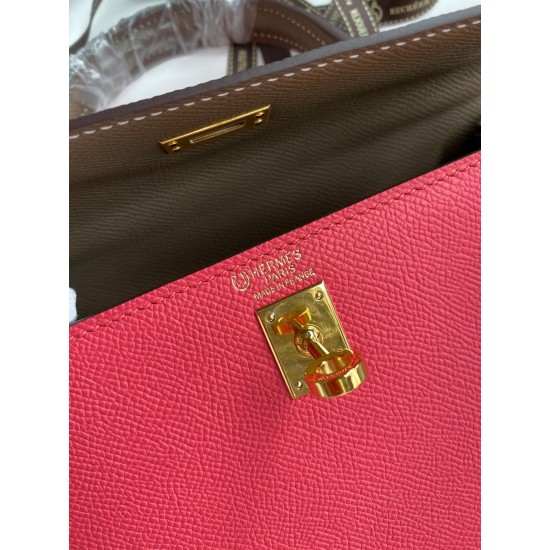 Hermes Kelly Sellier 25 Bicolor Bag in Rose Extremea nd Taupe Epsom Calfskin