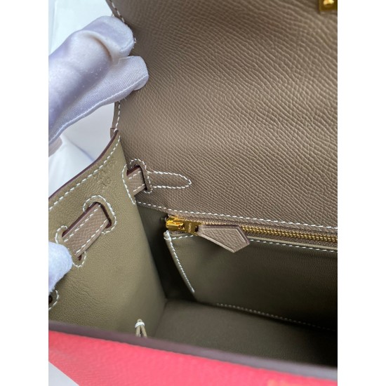 Hermes Kelly Sellier 25 Bicolor Bag in Rose Extremea nd Taupe Epsom Calfskin