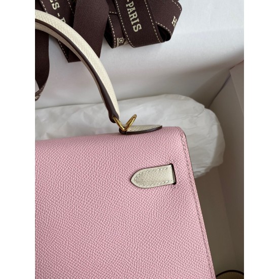 Hermes Kelly Sellier 25 Bicolor Bag in Rose Sakura and Craie Epsom Calfskin