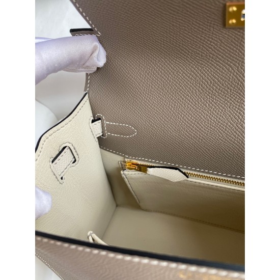 Hermes Kelly Sellier 25 Bicolor Bag in Taupe and Craie Epsom Calfskin