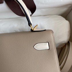 Hermes Kelly Sellier 25 Bicolor Bag in Trench and Craie Epsom Calfskin