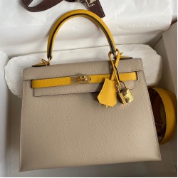 Hermes Kelly Sellier 25 Bicolor Bag in Trench and Yellow Epsom Calfskin