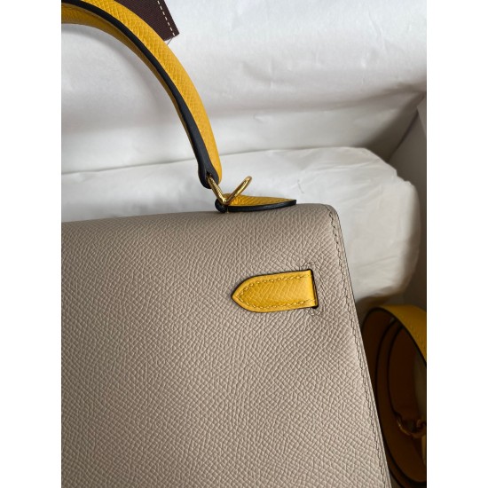 Hermes Kelly Sellier 25 Bicolor Bag in Trench and Yellow Epsom Calfskin