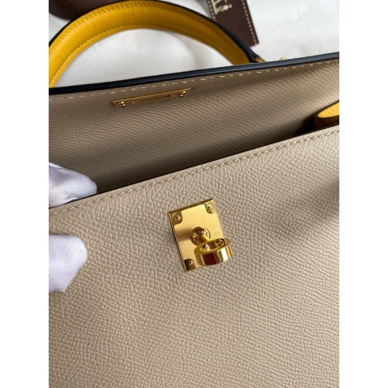 Hermes Kelly Sellier 25 Bicolor Bag in Trench and Yellow Epsom Calfskin