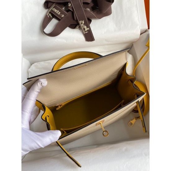 Hermes Kelly Sellier 25 Bicolor Bag in Trench and Yellow Epsom Calfskin