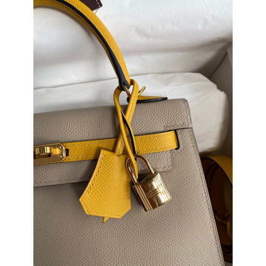 Hermes Kelly Sellier 25 Bicolor Bag in Trench and Yellow Epsom Calfskin