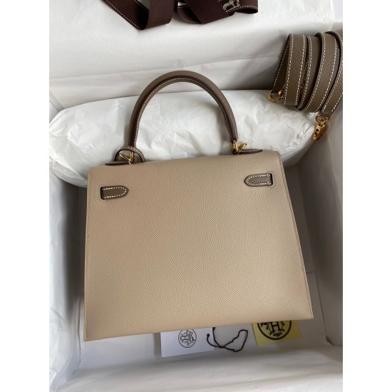 Hermes Kelly Sellier 25 Bicolor Bag in Trench and Taupe Epsom Calfskin