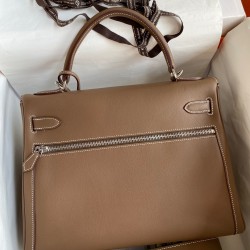 Hermes Kelly Lakis 32 Handmade Bag In Taupe Swift Calfskin