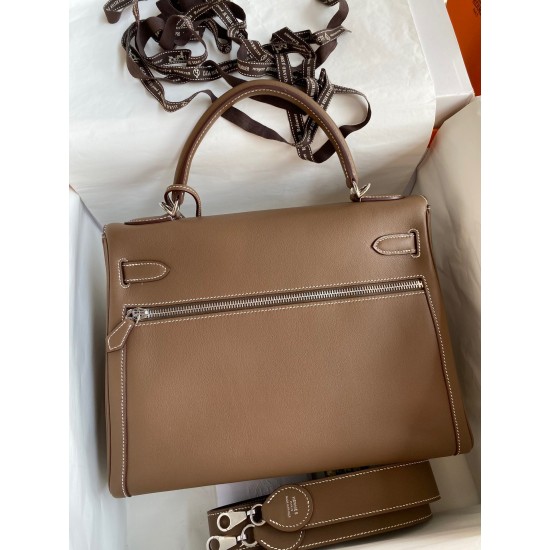 Hermes Kelly Lakis 32 Handmade Bag In Taupe Swift Calfskin