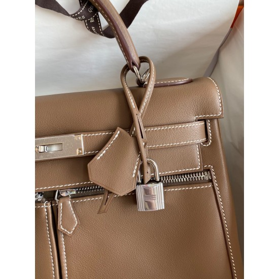 Hermes Kelly Lakis 32 Handmade Bag In Taupe Swift Calfskin