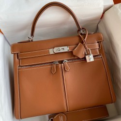 Hermes Kelly Lakis 32 Handmade Bag In Gold Swift Calfskin