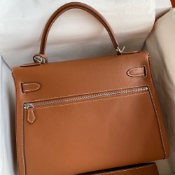 Hermes Kelly Lakis 32 Handmade Bag In Gold Swift Calfskin