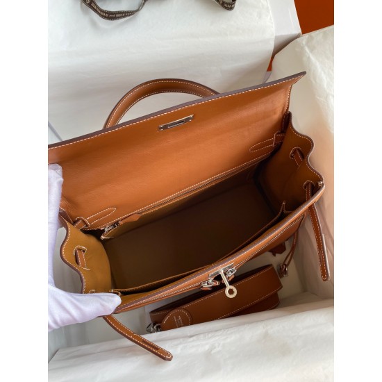 Hermes Kelly Lakis 32 Handmade Bag In Gold Swift Calfskin