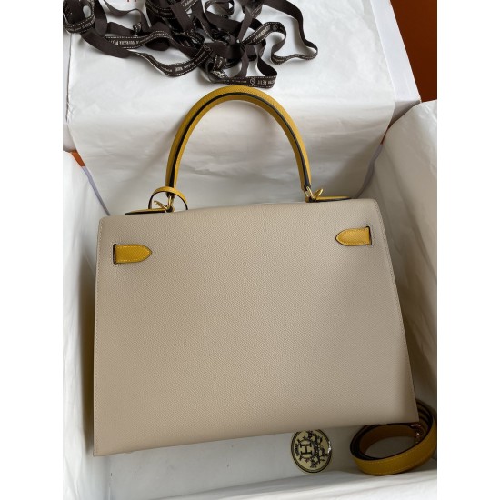 Hermes Kelly Sellier 32 Bicolor Bag in Trench and Yellow Epsom Calfskin