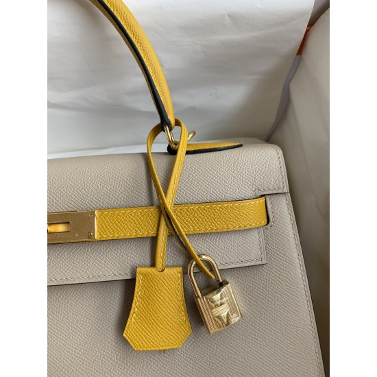 Hermes Kelly Sellier 32 Bicolor Bag in Trench and Yellow Epsom Calfskin