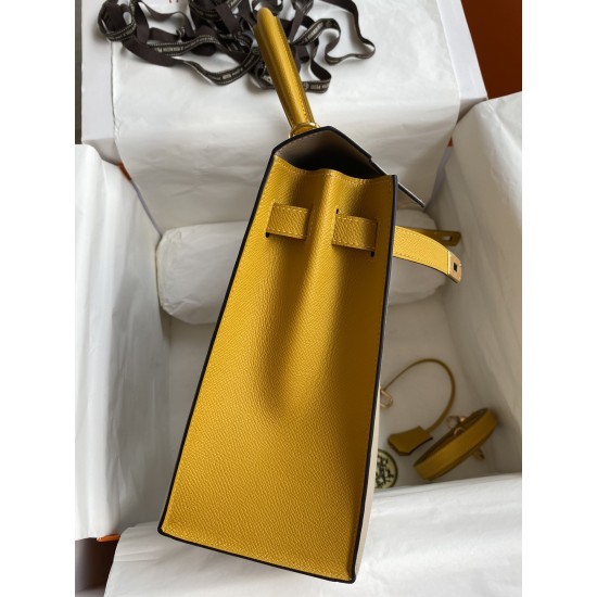 Hermes Kelly Sellier 32 Bicolor Bag in Trench and Yellow Epsom Calfskin