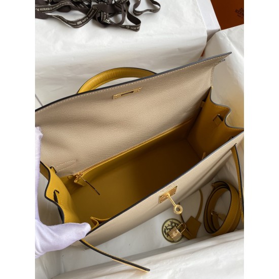 Hermes Kelly Sellier 32 Bicolor Bag in Trench and Yellow Epsom Calfskin