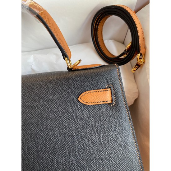 Hermes Kelly Sellier 28 Bicolor Bag in Black and Gold Epsom Calfskin