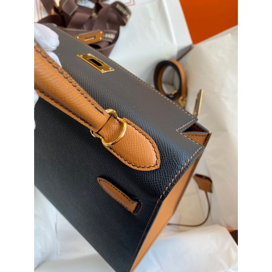 Hermes Kelly Sellier 28 Bicolor Bag in Black and Gold Epsom Calfskin