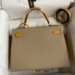 Hermes Kelly Sellier 28 Bicolor Bag in Trench and Yellow Epsom Calfskin