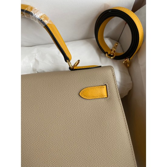 Hermes Kelly Sellier 28 Bicolor Bag in Trench and Yellow Epsom Calfskin