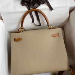 Hermes Kelly Sellier 28 Bicolor Bag in Trench and Gold Epsom Calfskin