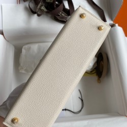 Hermes Kelly Mini II Sellier Bicolor Handmade Bag in Craie and Trench Epsom Calfskin