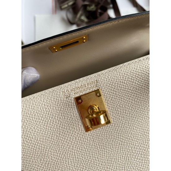 Hermes Kelly Mini II Sellier Bicolor Handmade Bag in Craie and Trench Epsom Calfskin