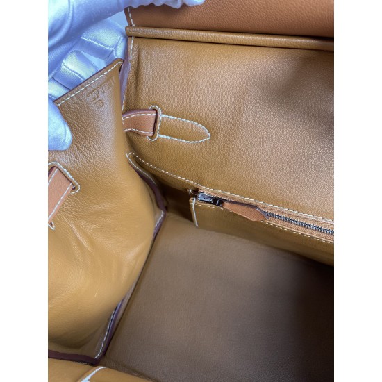 Hermes Birkin 35 Handmade Bag In Toile & Gold Swift Leather