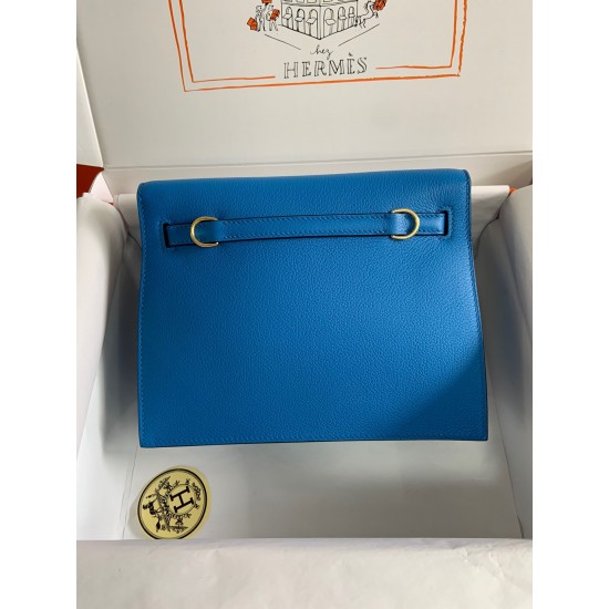 Hermes Kelly Danse II Handmade Bag In Blue Hydra Evercolor Calfskin