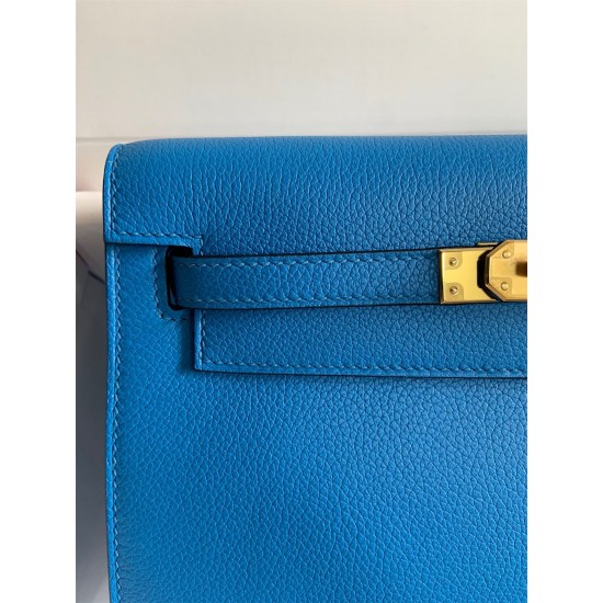 Hermes Kelly Danse II Handmade Bag In Blue Hydra Evercolor Calfskin