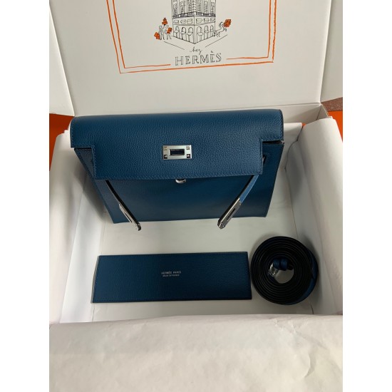 Hermes Kelly Danse II Handmade Bag In Deep Blue Evercolor Calfskin