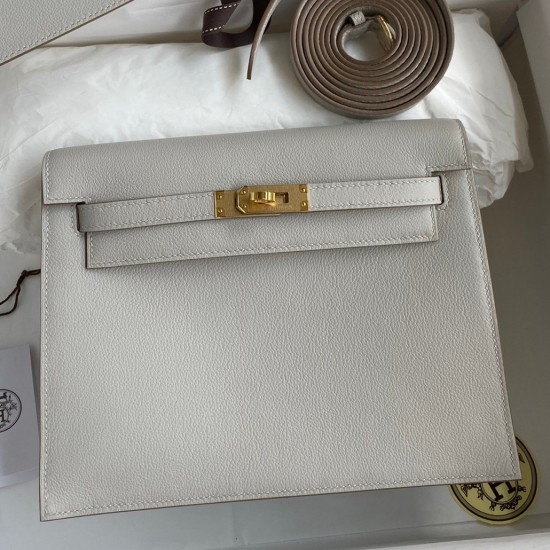 Hermes Kelly Danse II Handmade Bag In Pearl Grey Evercolor Calfskin