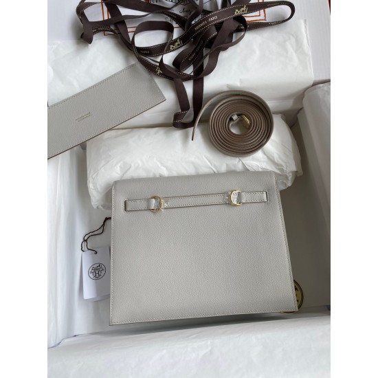 Hermes Kelly Danse II Handmade Bag In Pearl Grey Evercolor Calfskin