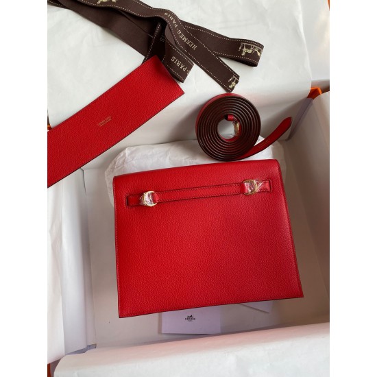 Hermes Kelly Danse II Handmade Bag In Red Evercolor Calfskin