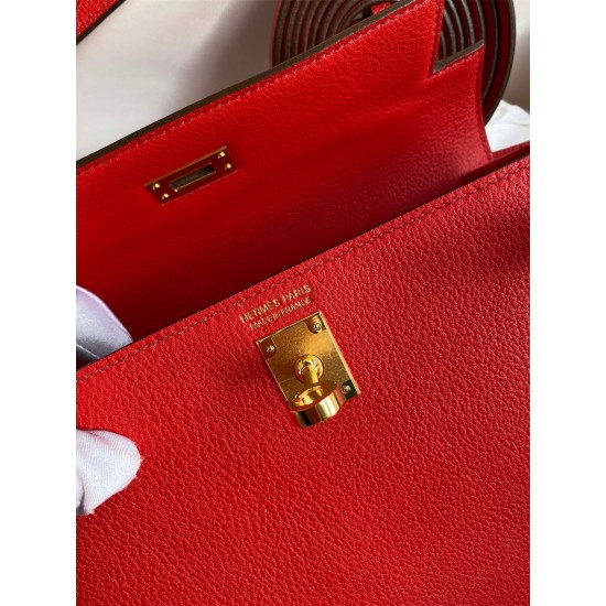 Hermes Kelly Danse II Handmade Bag In Red Evercolor Calfskin