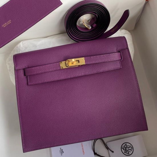 Hermes Kelly Danse II Handmade Bag In Anemone Evercolor Calfskin