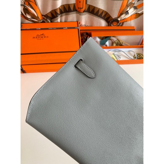 Hermes Kelly Depeches 25 Pouch in Blue Lin Epsom Calfskin